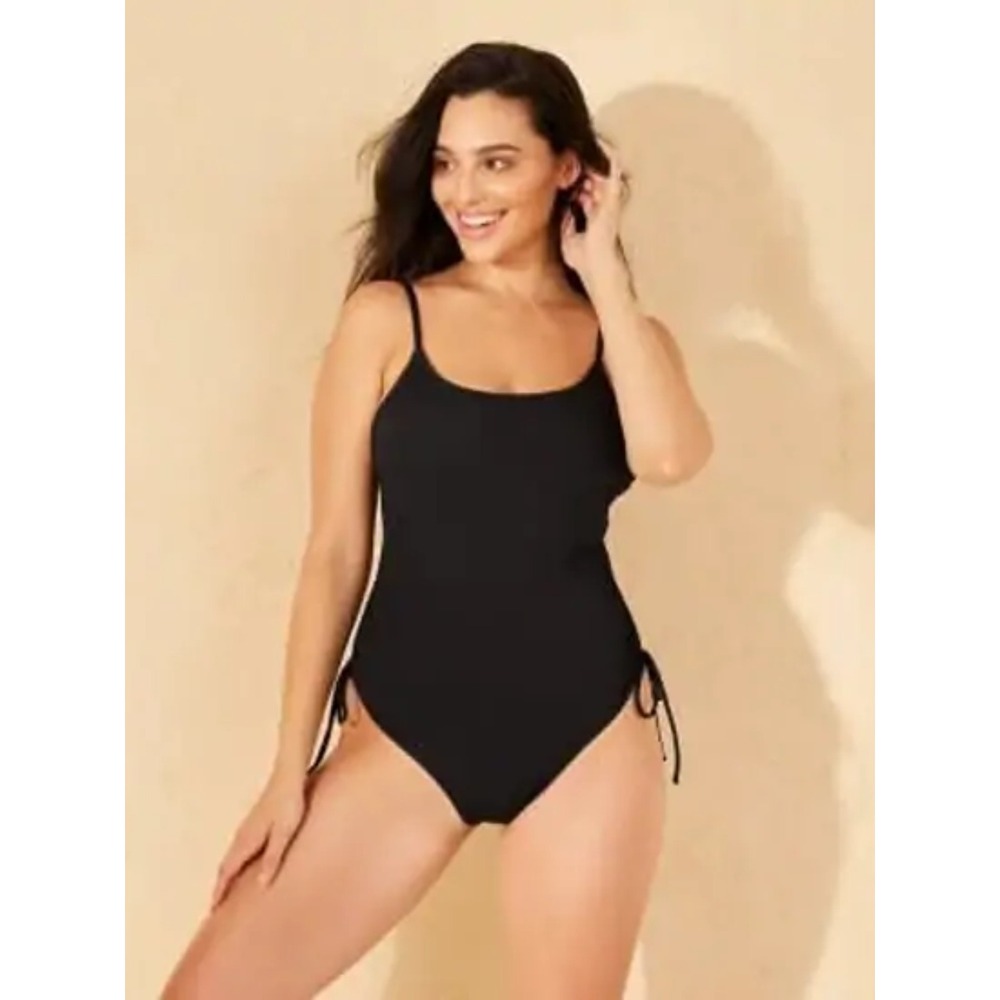 Shade & Shore NWT One-Piece Swimsuit Ribbed Side-Tie Black - Size Large